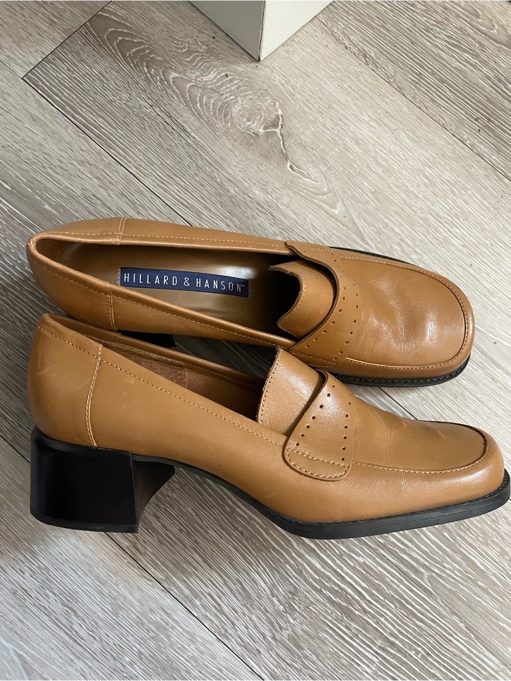 90s Y2K Vintage Hillard & Hanson Leather Penny Loafer Chunky Block Heel - Picture 3 of 10